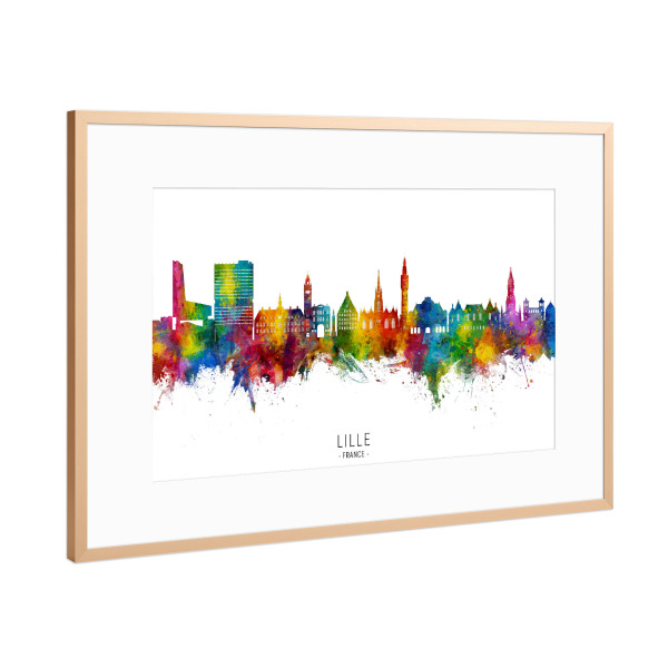 Poster mit Rahmen Kupfer "Lille France Skyline txt" artboxONE - Städte