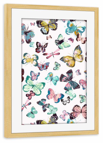Poster mit Rahmen kiefer "Watercolor Cute Butterflies Pastel" artboxONE - Natur,Tiere,Für Mama