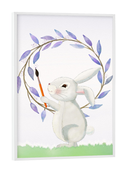 Poster mit weißem Rahmen "Hase im Frühlingskranz" artboxONE - Für Kinder,Tiere,Liebe,Lustig