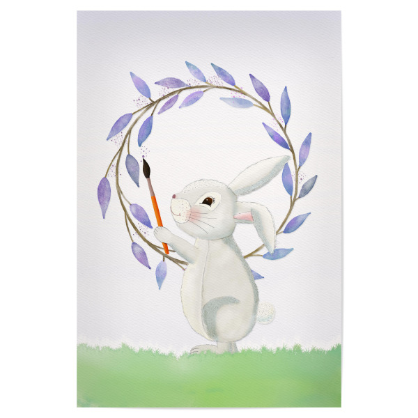 Poster 30x20 cm "Hase im Frühlingskranz" artboxONE - Für Kinder,Tiere,Liebe,Lustig