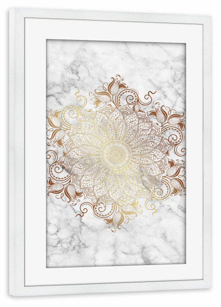 Poster mit Rahmen weiß "Mandala Marble" artboxONE - Abstrakt - Mandala,Boho,Yoga,Indie,Indian,Arabic,Tribal,Nature,Gold,Marble