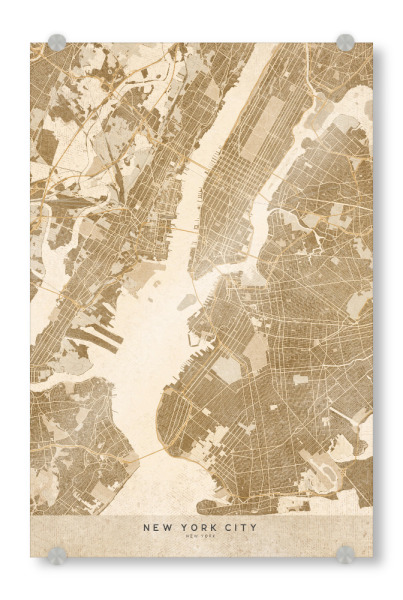 Acrylglasbild "Sepia vintage map of New York" artboxONE - Kartografie - Sepia,Vintage,Map,New york,Usa,United states,Manhattan,Brown,Beige