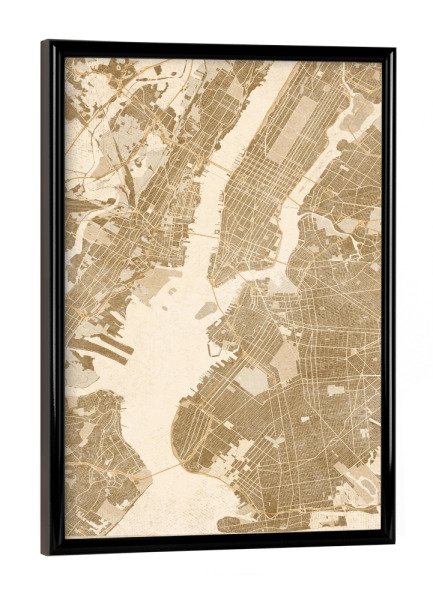 Poster mit schwarzem Rahmen "Sepia vintage map of New York" artboxONE - Kartografie
