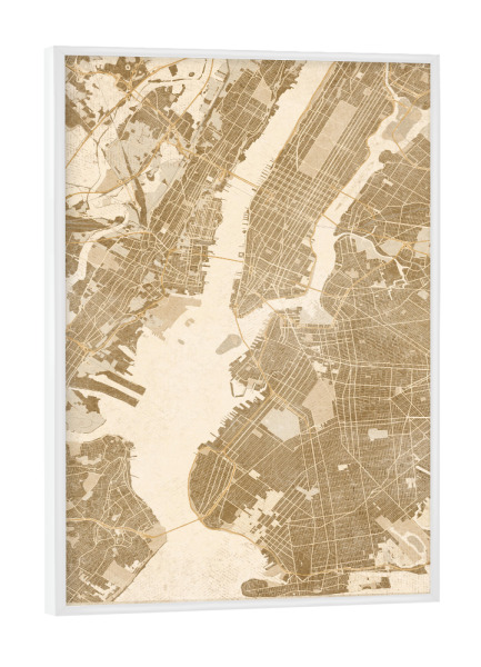 Poster mit weißem Rahmen "Sepia vintage map of New York" artboxONE - Kartografie - Sepia,Vintage,Map,New york,Usa,United states,Manhattan,Brown,Beige