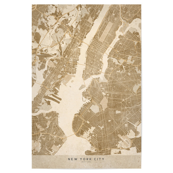 Poster "Sepia vintage map of New York" artboxONE - Kartografie - Sepia,Vintage,Map,New york,Usa,United states,Manhattan,Brown,Beige