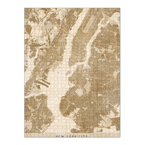 Puzzle Ravensburger "Sepia vintage map of New York" artboxONE - Kartografie - Sepia,Vintage,Map,New york,Usa,United states,Manhattan,Brown,Beige