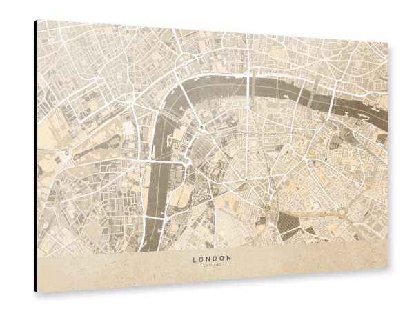 Alu-Dibond "Sepia vintage map downtown London" 30x20 cm artboxONE