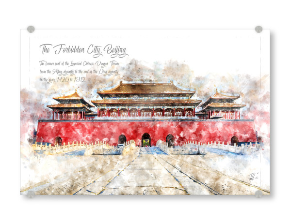 Acrylglasbild "Verbotene Stadt Peking Aquarell" artboxONE - Architektur,Reise / Asien