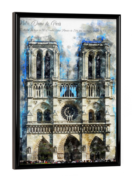 Poster mit schwarzem Rahmen "Notre Dame Paris Aquarell" artboxONE - Reise,Architektur,Städte / Paris