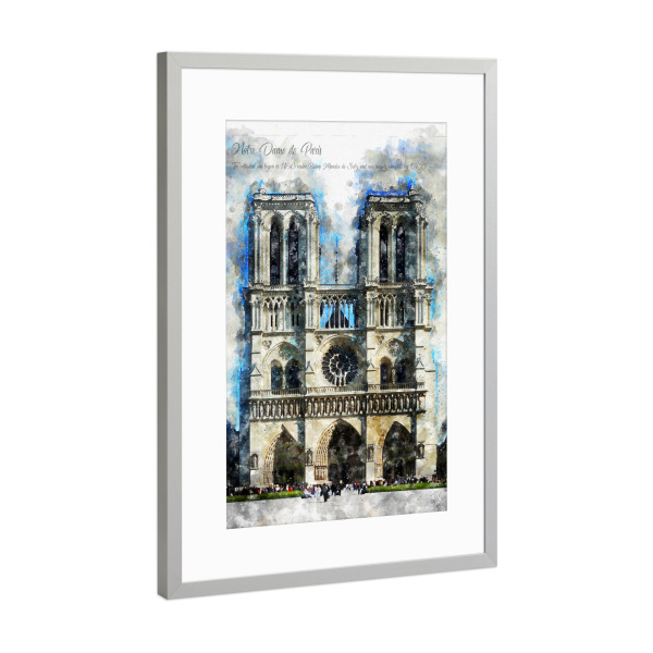 Poster mit Rahmen Silber "Notre Dame Paris Aquarell" artboxONE - Reise,Architektur,Städte / Paris