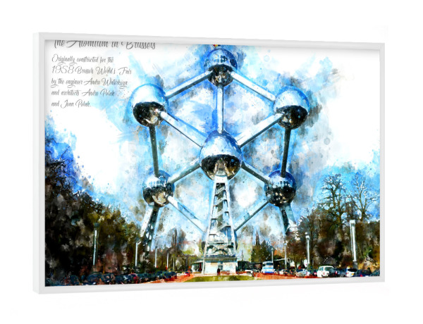 Poster mit weißem Rahmen "Atomium Brüssel Aquarell" artboxONE - Städte,Reise,Architektur