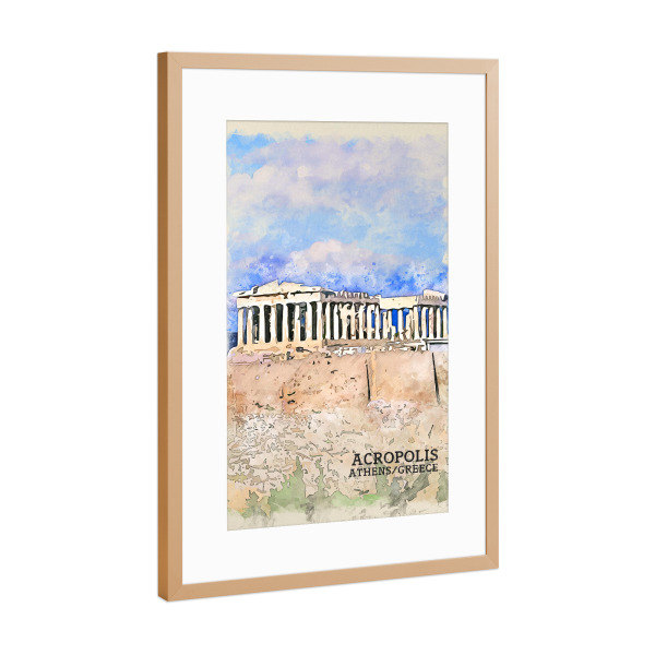 Poster mit Rahmen Kupfer "Akropolis Sketch" artboxONE - Architektur