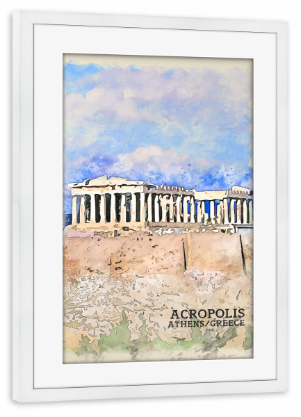 Poster mit Rahmen weiß "Akropolis Sketch" artboxONE - Architektur