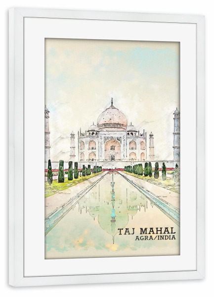 Poster mit Rahmen weiß "Taj Mahal Sketch" artboxONE - Architektur