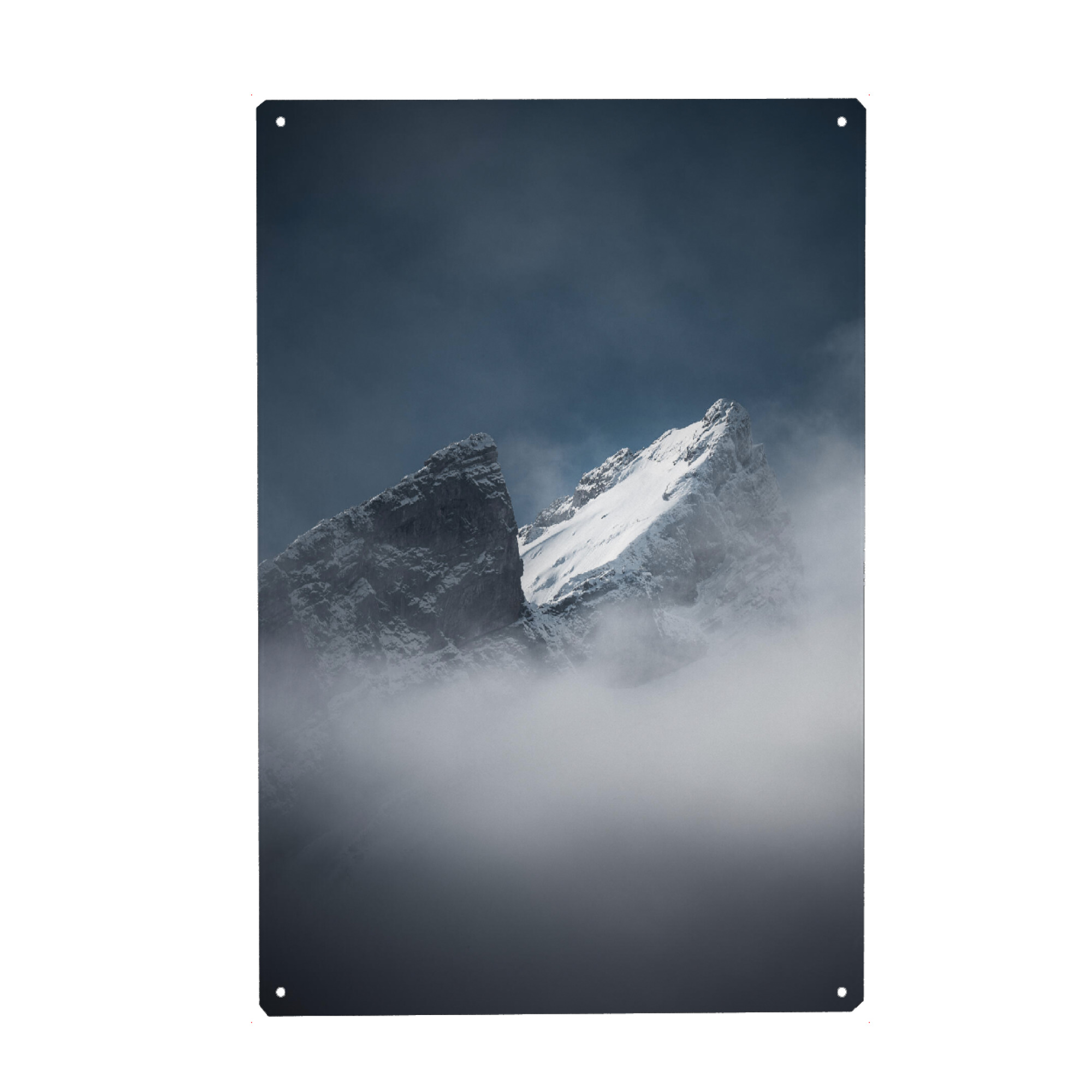Metall Poster "Neblige Bergspitze" artboxONE - Natur