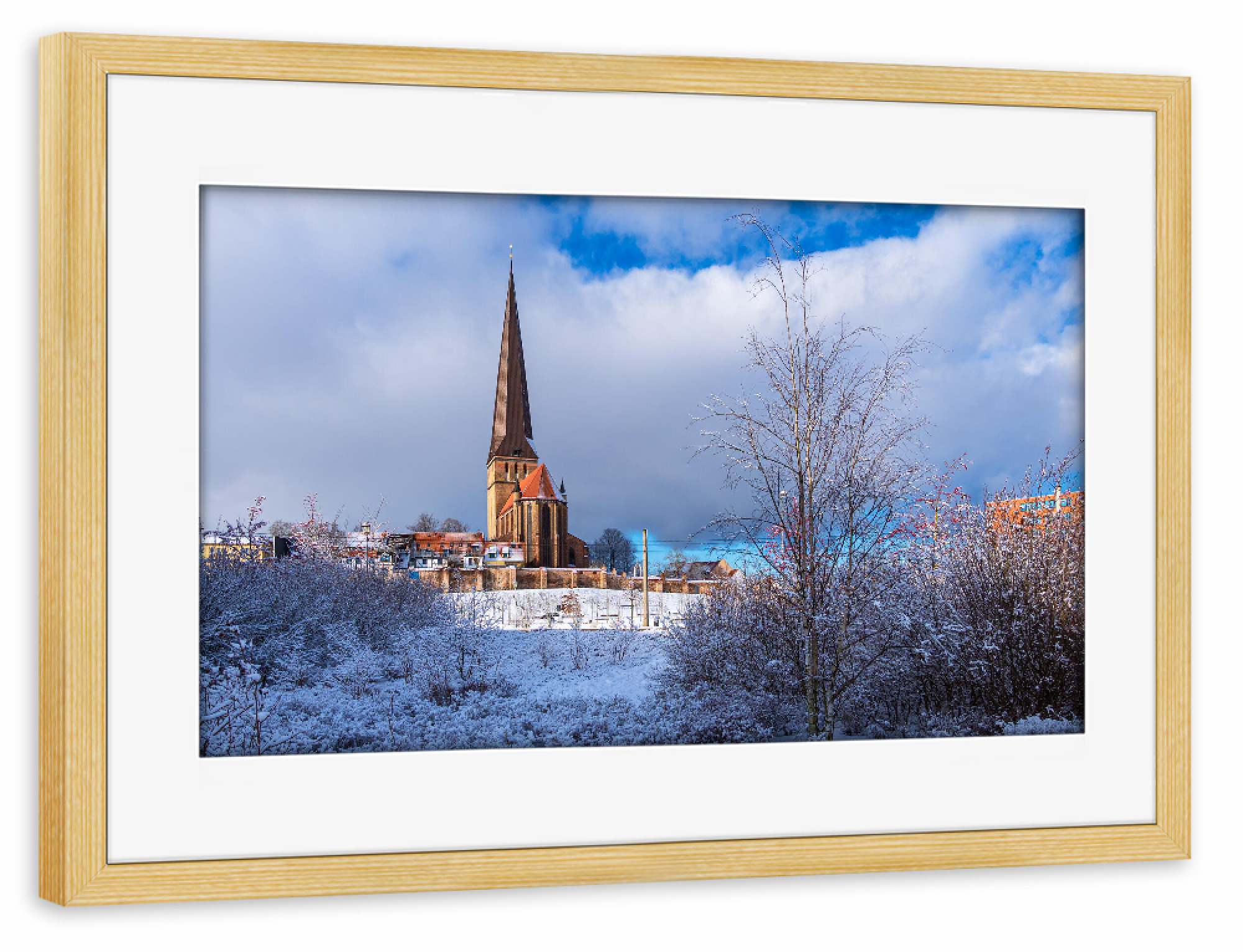 Poster mit Rahmen kiefer "Petrikirche im Winter" artboxONE - Natur,Reise,Architektur,Städte / Weitere