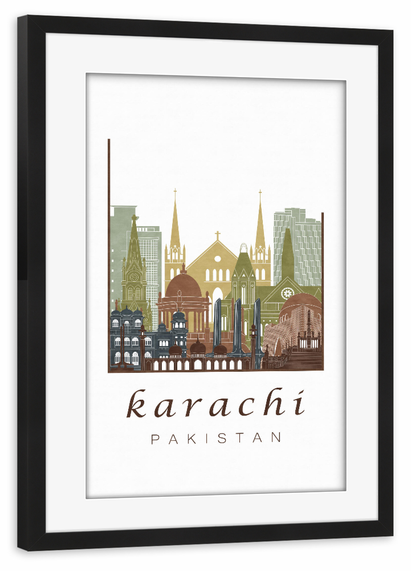 Poster mit Rahmen schwarz "Karachi skyline light brown" artboxONE - Städte,Reise,Architektur,Kartografie