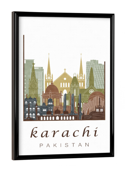 Poster mit schwarzem Rahmen "Karachi skyline light brown" artboxONE - Städte,Reise,Architektur,Kartografie