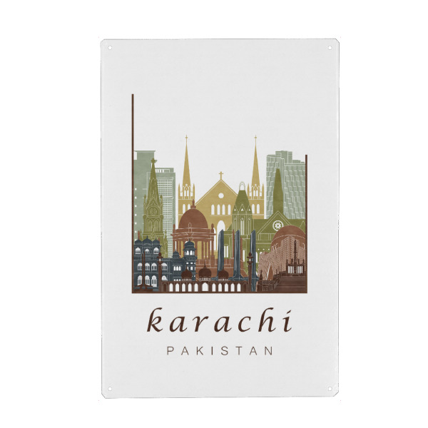 Metall Poster "Karachi skyline light brown" artboxONE - Städte,Reise,Architektur,Kartografie