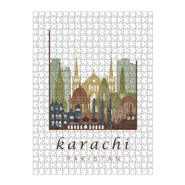 Puzzle Ravensburger "Karachi skyline light brown" artboxONE - Städte,Reise,Architektur,Kartografie