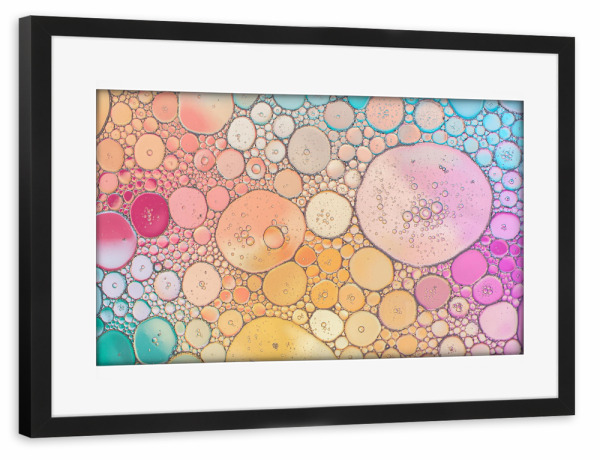Poster mit Rahmen schwarz "Wasser und Öl" artboxONE - Abstrakt - Wasser,öl,Abstrakt,Farben,Farbig,Bunt,Colorful,Abstract,Colors,Circles,Kreise