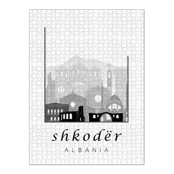 Puzzle Ravensburger "Shkoder skyline black white" artboxONE - Städte,Reise,Architektur,Kartografie