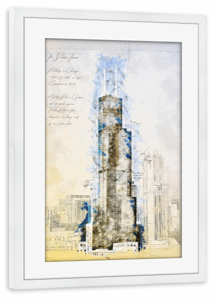 Poster mit Rahmen weiß "Sears Tower, Chicago" artboxONE - Reise,Architektur,Städte / Chicago