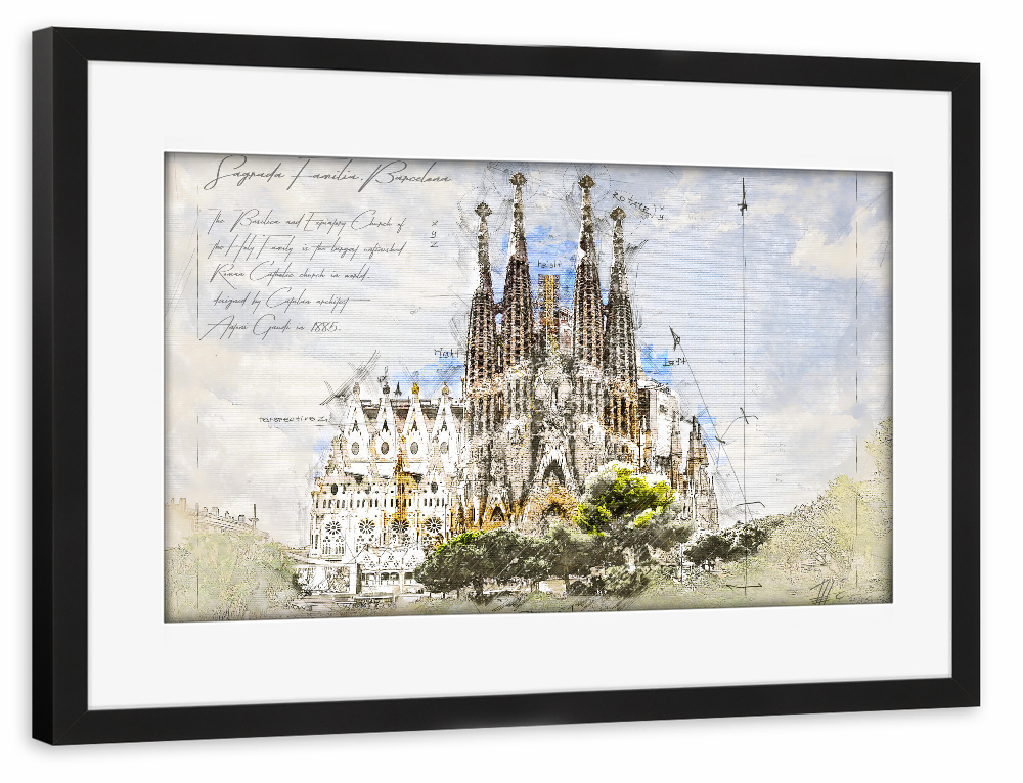 Poster mit Rahmen schwarz "Sagrada Familia, Barcelona" artboxONE - Städte,Architektur,Städte / Barcelona