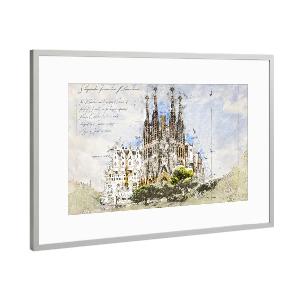 Poster mit Rahmen Silber "Sagrada Familia, Barcelona" artboxONE - Städte,Architektur,Städte / Barcelona