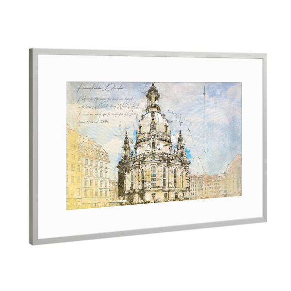 Poster mit Rahmen Silber "Frauenkirche, Dresden" artboxONE - Reise,Architektur,Städte / Dresden