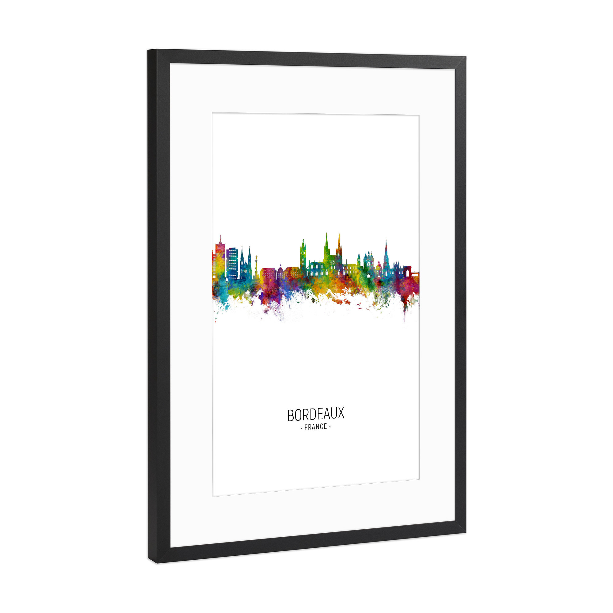 Poster mit Rahmen Schwarz (Metallic) "Bordeaux France Skyline Portrait" artboxONE - Städte