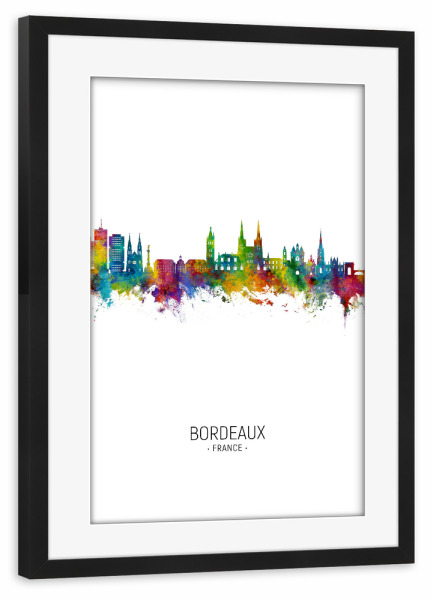 Poster mit Rahmen schwarz "Bordeaux France Skyline Portrait" artboxONE - Städte