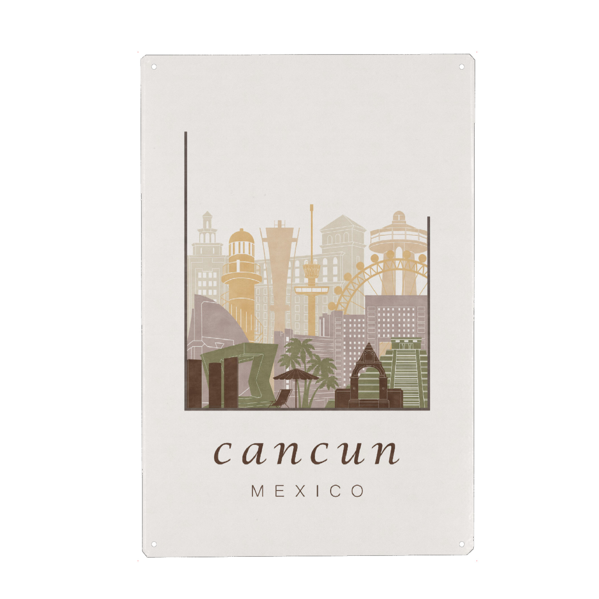 Holzbild "Cancun skyline rustic" artboxONE - Städte,Reise,Architektur,Kartografie
