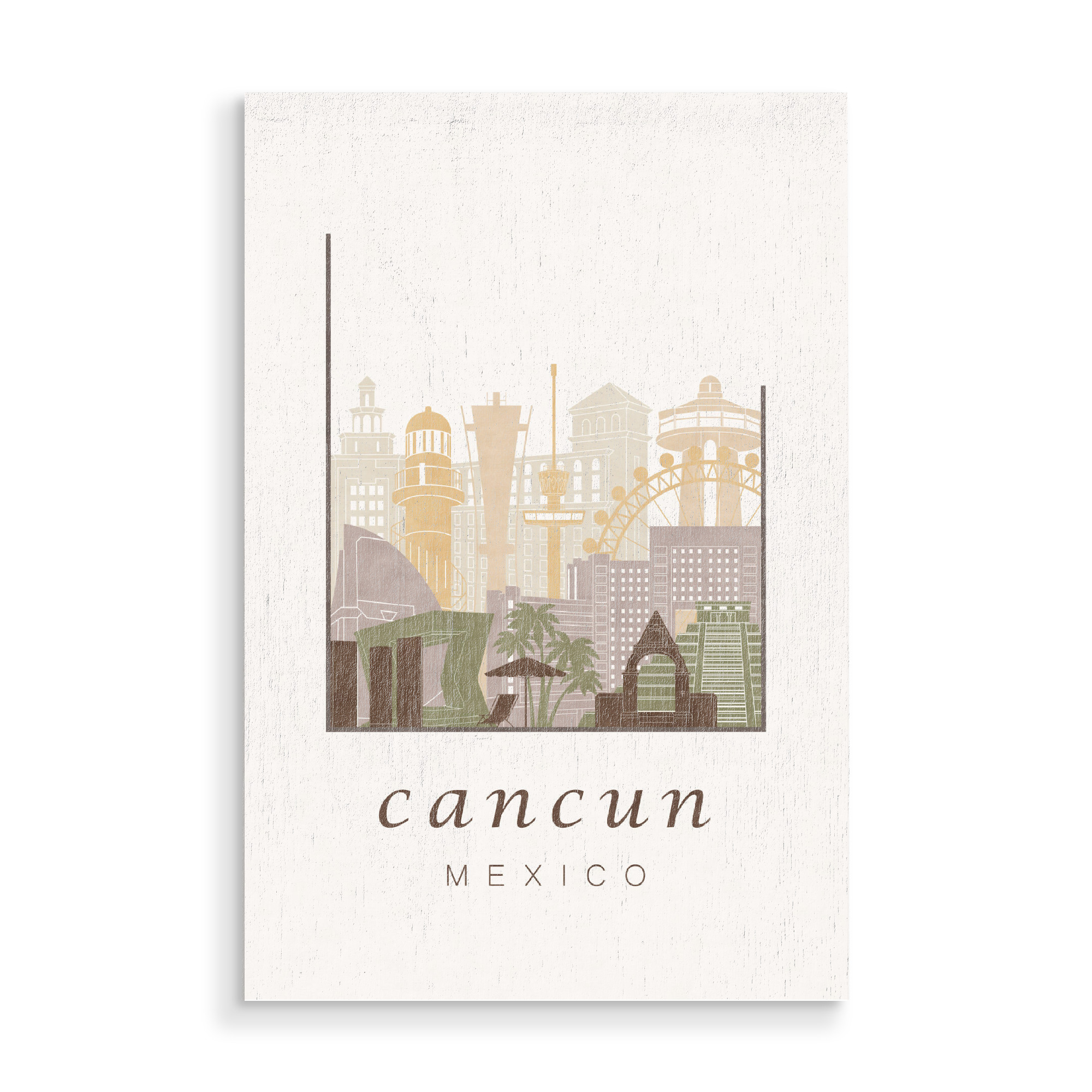 Holzbild "Cancun skyline rustic" artboxONE - Städte,Reise,Architektur,Kartografie