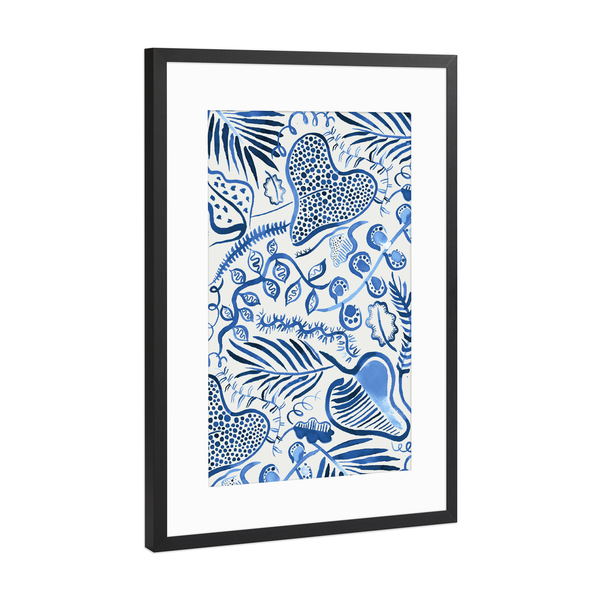 Poster mit Rahmen Schwarz (Metallic) "Tropical Forest Jungle Leaves Blue" artboxONE - Natur,Tiere,Liebe