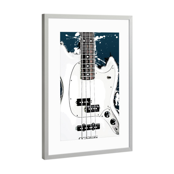 Poster mit Rahmen Silber "Cartoon guitar" artboxONE - Musik - Guitar,Guitars,Cartoon,Music,Band,Sound,Jazz,Musik,Gitarre
