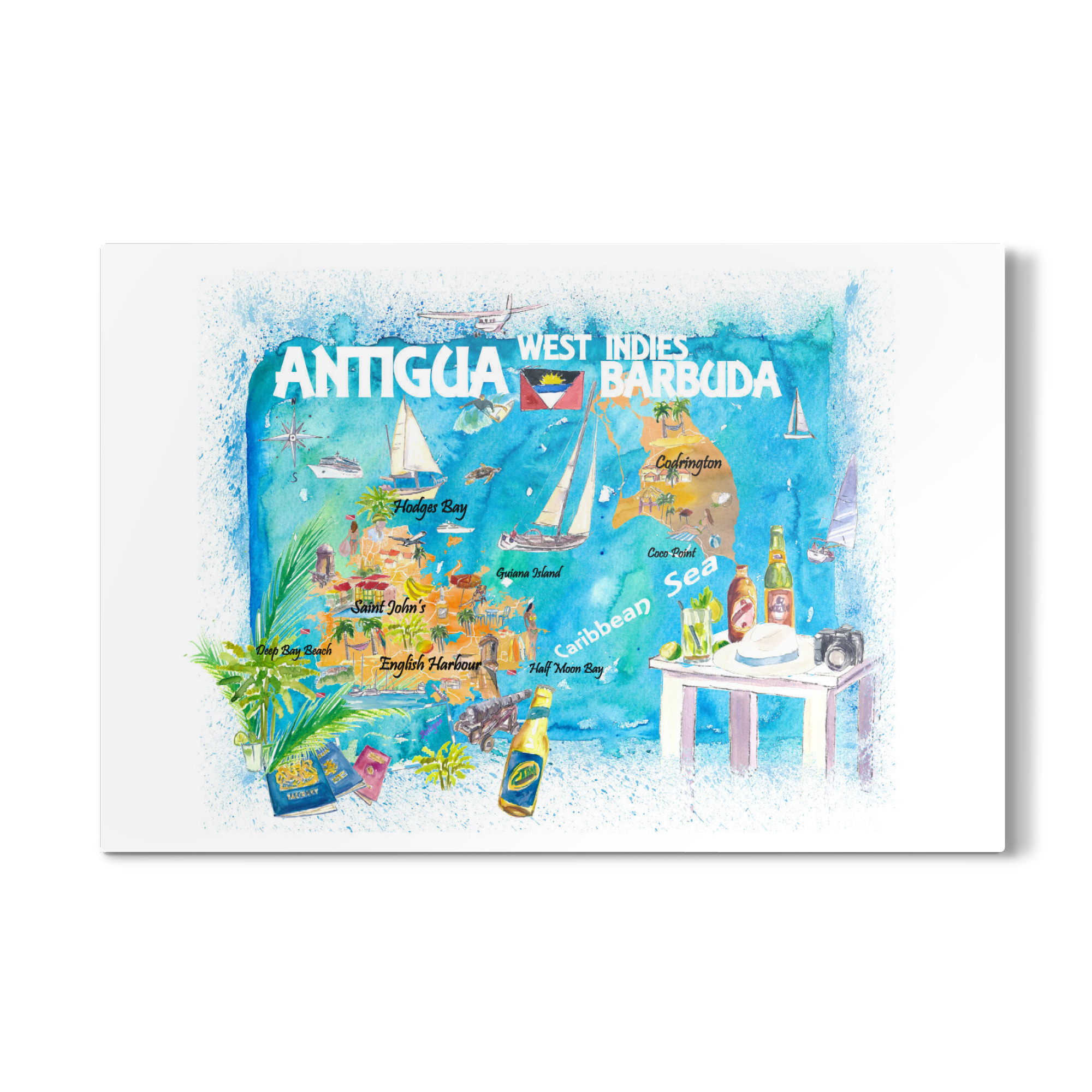 Galerie-Print "Antigua Illustrierte Karte" 75x50 cm artboxONE