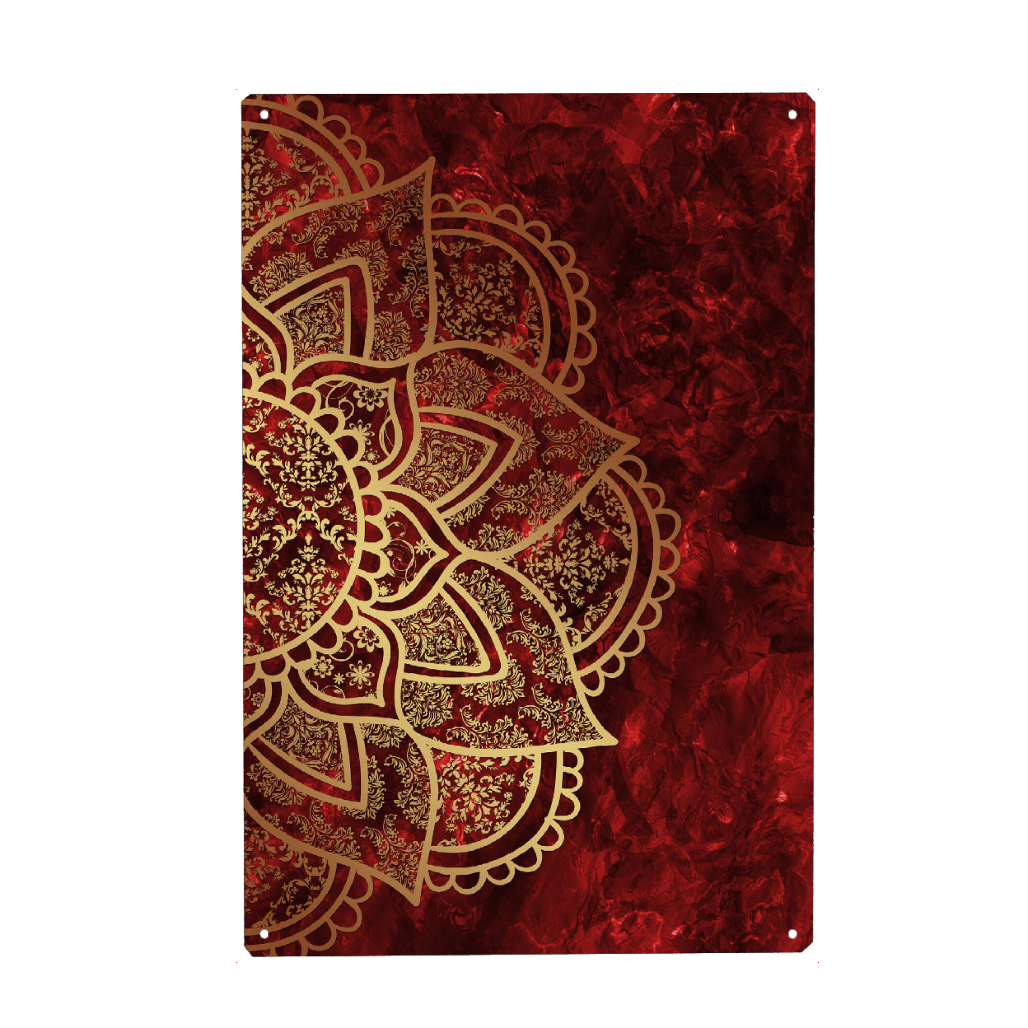 Metall Poster "Mandala Ruby" artboxONE - Abstrakt - Mandala,Boho,Yoga,Arabic,Indian,Ethnic,Red,Ruby,Gold - Blechschild
