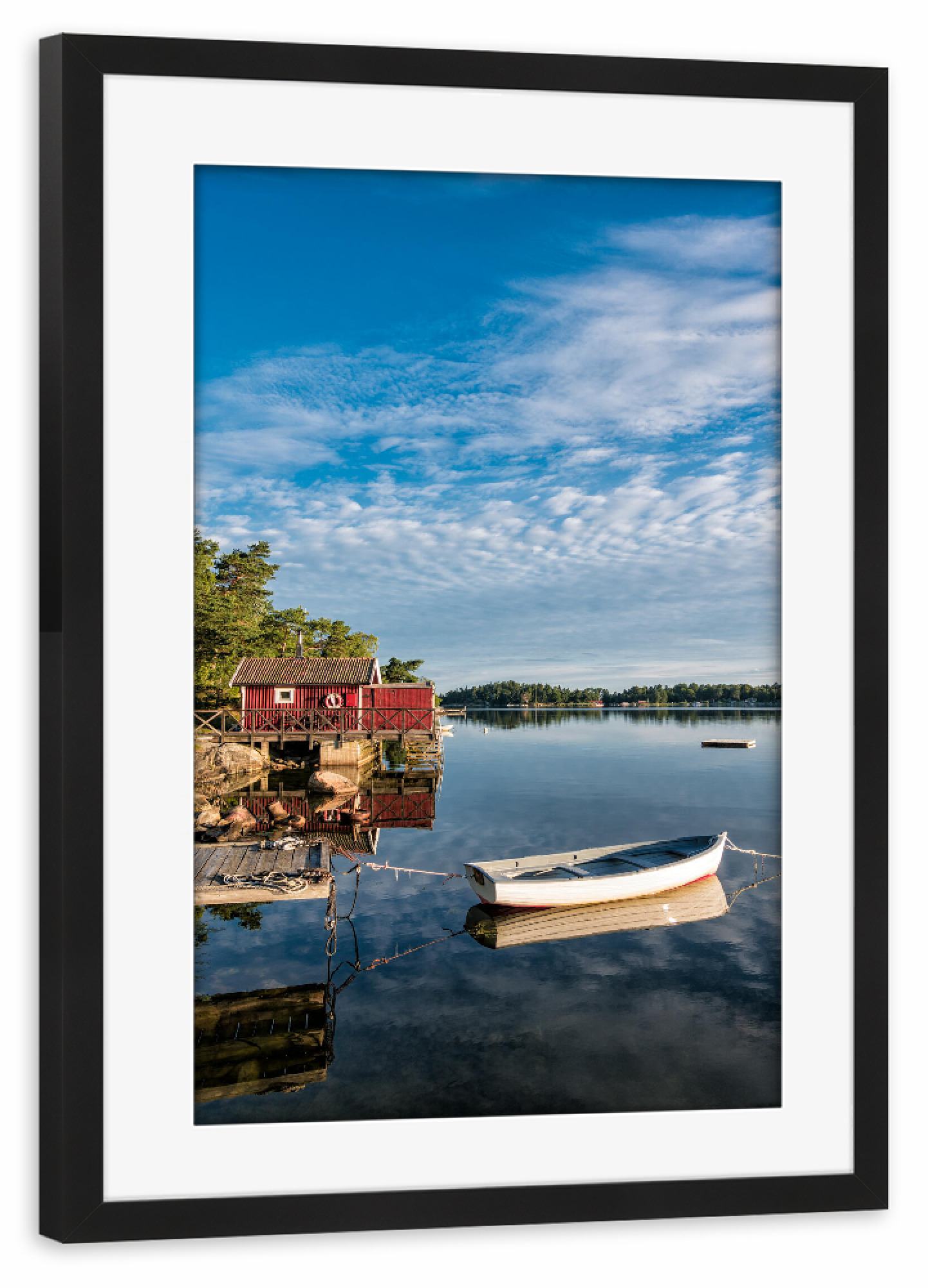 Poster mit Rahmen schwarz "Boot und Holzhütte" artboxONE - Natur,Reise,Reise / Strand und Meer,Reise / Länder