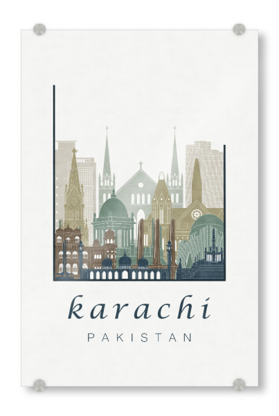 Acrylglasbild "Karachi skyline light blue" artboxONE - Städte,Reise,Architektur,Kartografie
