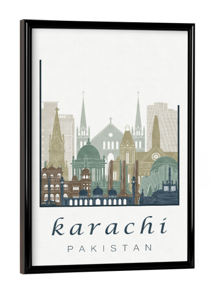 Poster mit schwarzem Rahmen "Karachi skyline light blue" artboxONE - Städte,Reise,Architektur,Kartografie