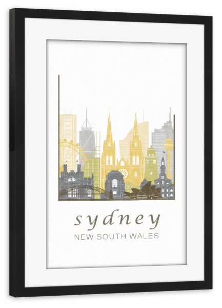 Poster mit Rahmen schwarz "Sydney skyline desert" artboxONE - Städte,Reise,Architektur,Städte / Sydney,Kartografie