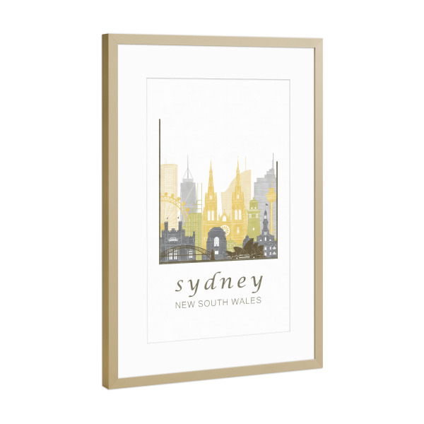 Poster mit Rahmen Gold "Sydney skyline desert" artboxONE - Städte,Reise,Architektur,Städte / Sydney,Kartografie