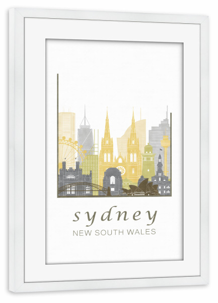Poster mit Rahmen weiß "Sydney skyline desert" artboxONE - Städte,Reise,Architektur,Städte / Sydney,Kartografie