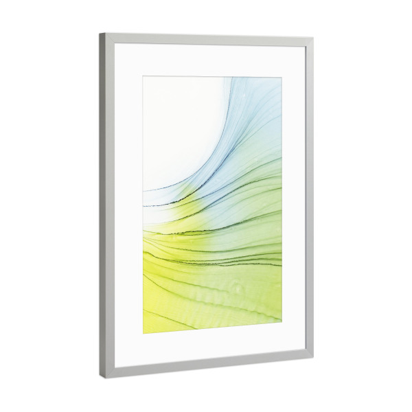 Poster mit Rahmen Silber "Viele Wellen Gelb" artboxONE - Abstrakt