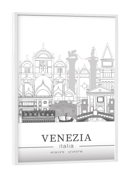 Poster mit weißem Rahmen "Venice skyline line art" artboxONE - Städte,Reise,Architektur,Städte / Venedig,Kartografie