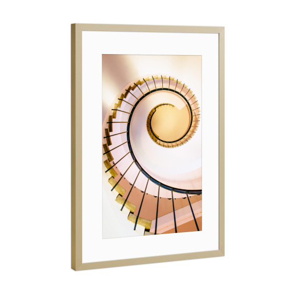 Poster mit Rahmen Gold "Bright spiral staircase" artboxONE - Architektur