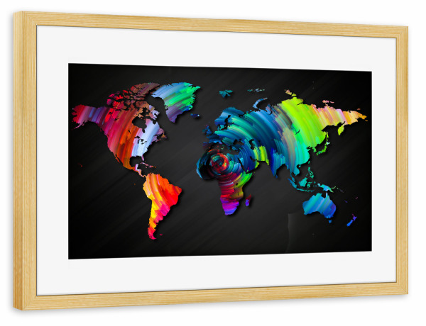 Poster mit Rahmen kiefer "World Map 9 Colorful (matart)" artboxONE - Kartografie