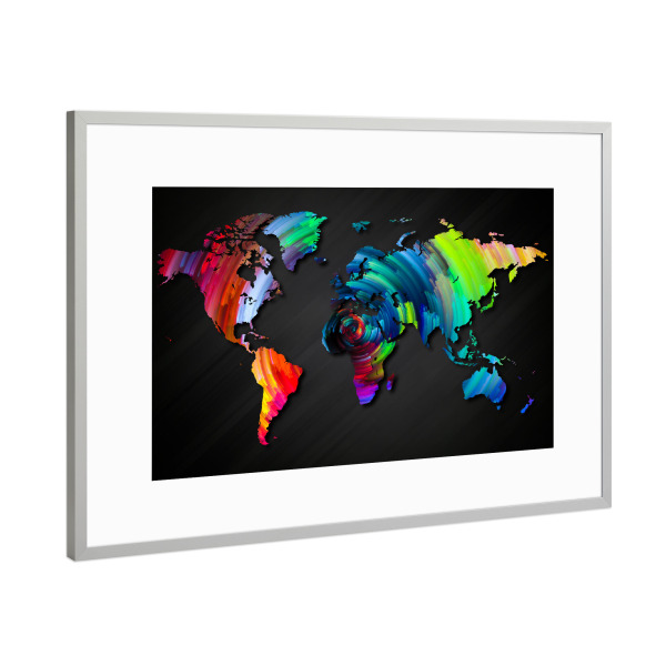 Poster mit Rahmen Silber "World Map 9 Colorful (matart)" artboxONE - Kartografie