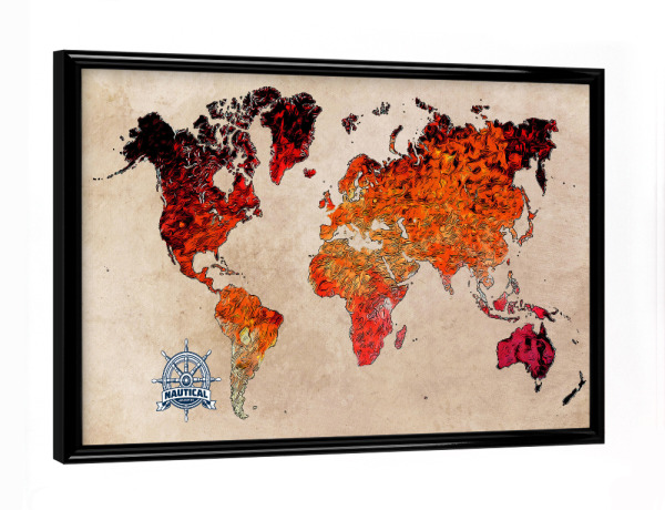 Poster mit schwarzem Rahmen "World map red cartoon" artboxONE - Reise,Kartografie